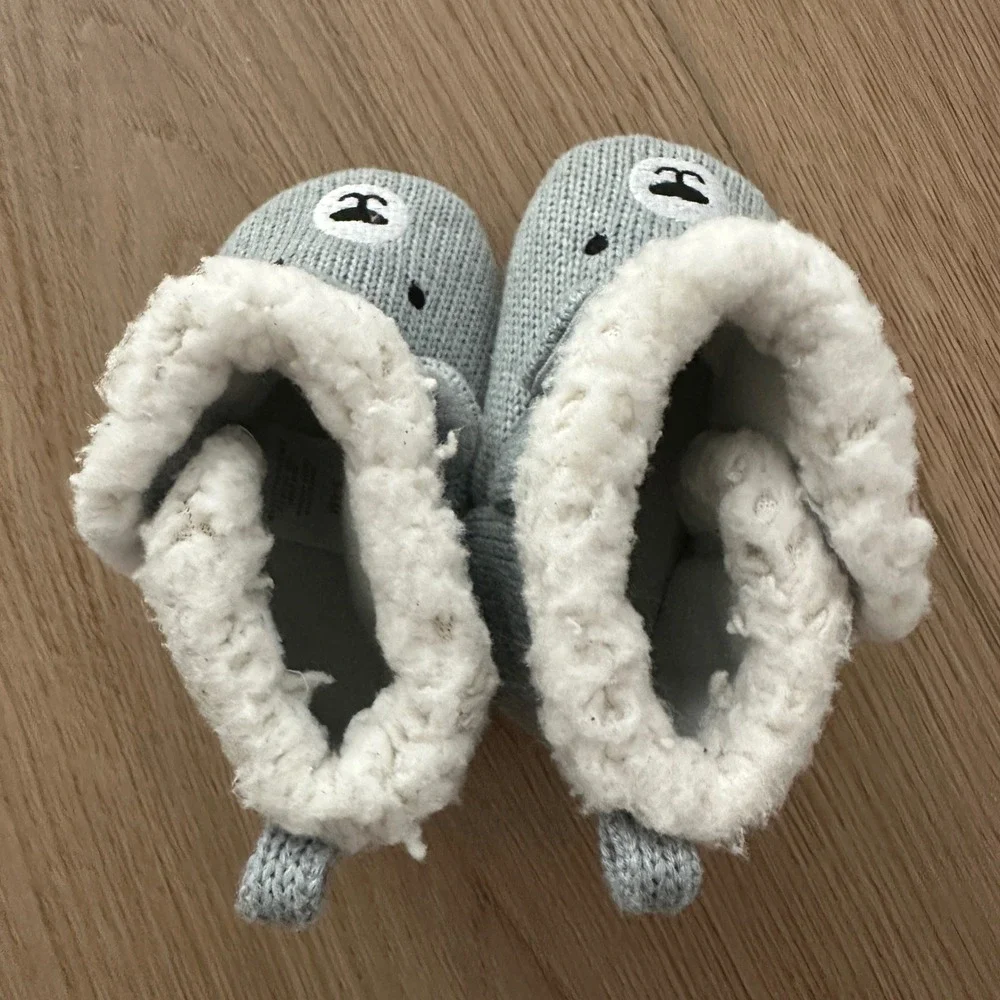 Just One You by Carter's Baby Knitted Bear Booties Gray Sherpa Lined 3-6M